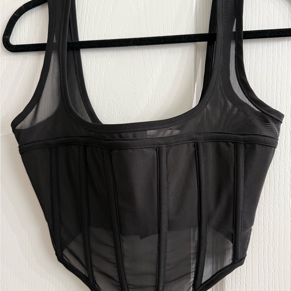 Meshki Black Crop Top with Structured Design